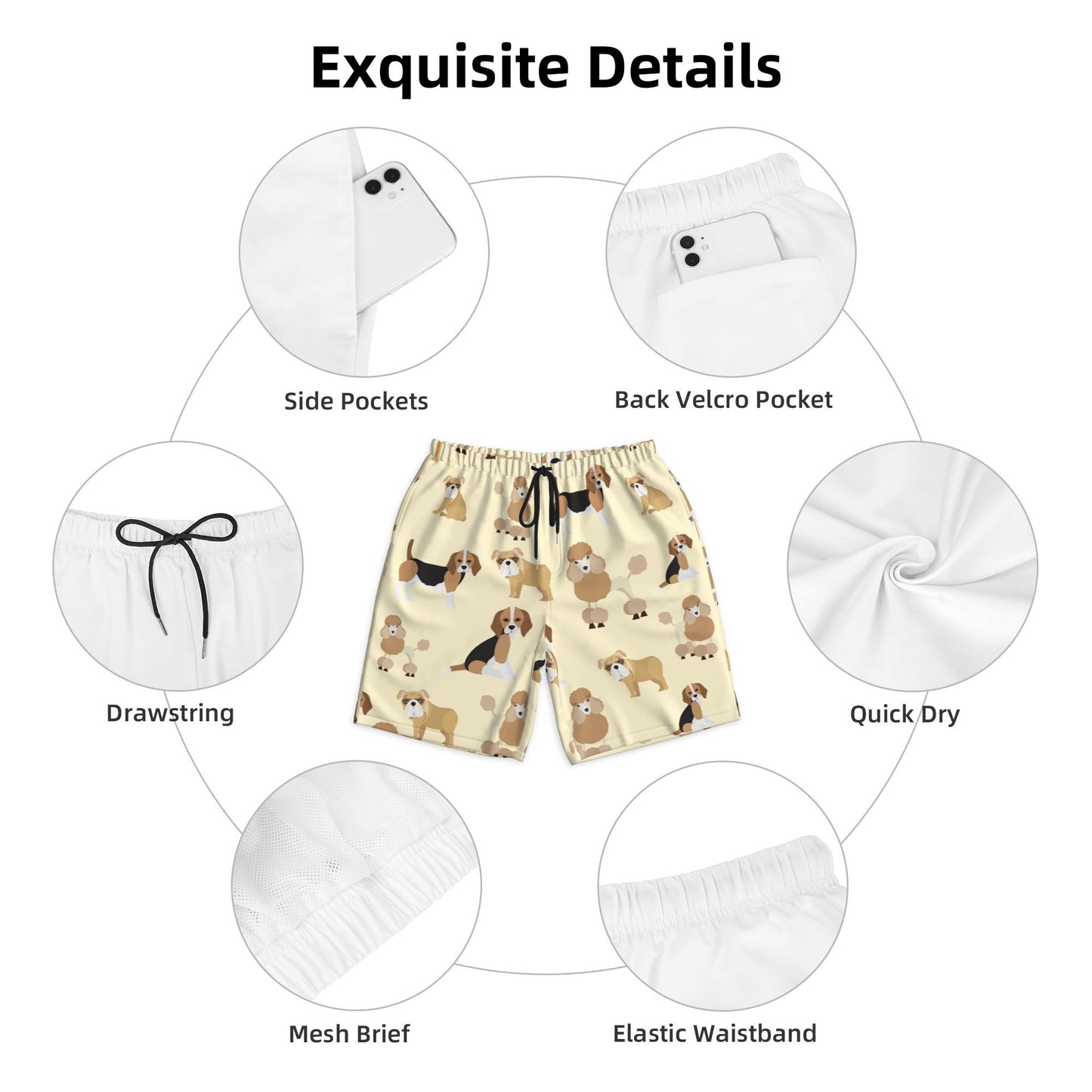Dog Print Beach Shorts For Men
