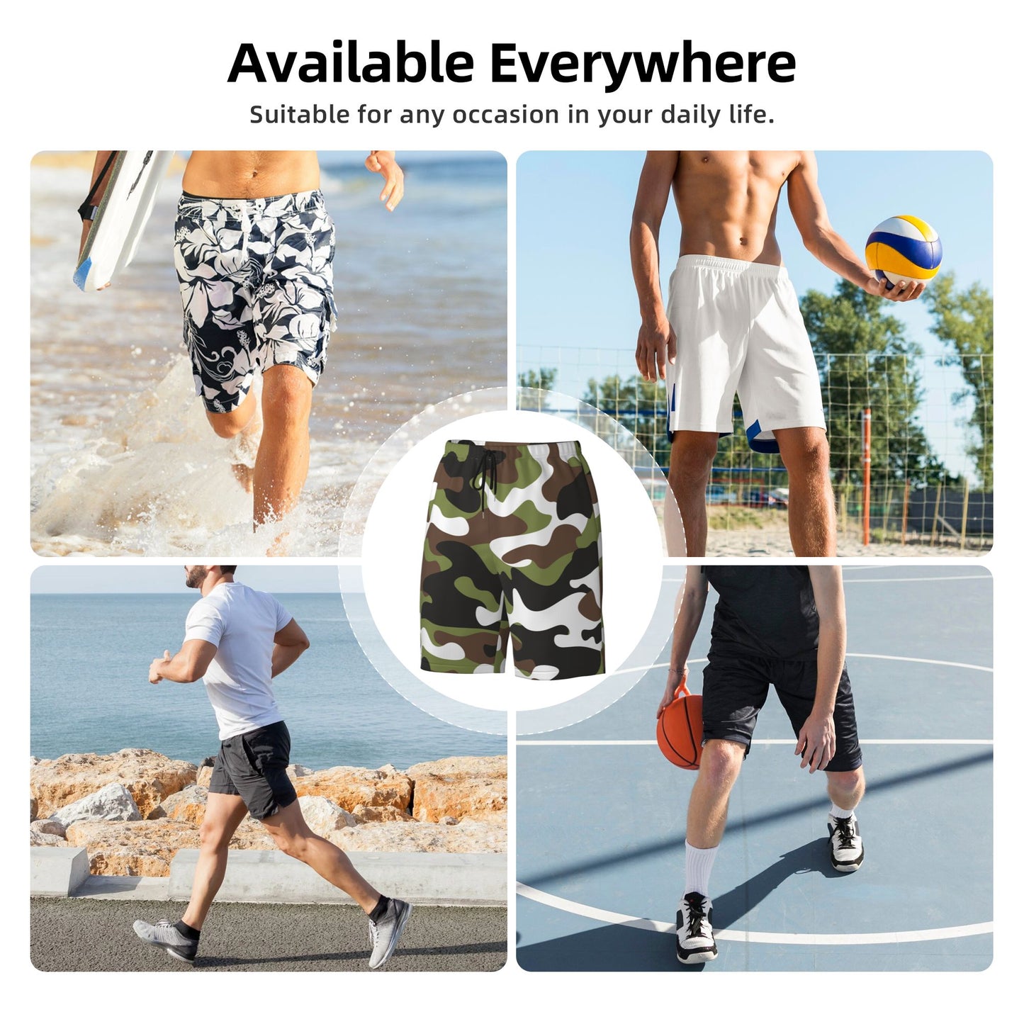 Camo Print Beach Shorts For Men