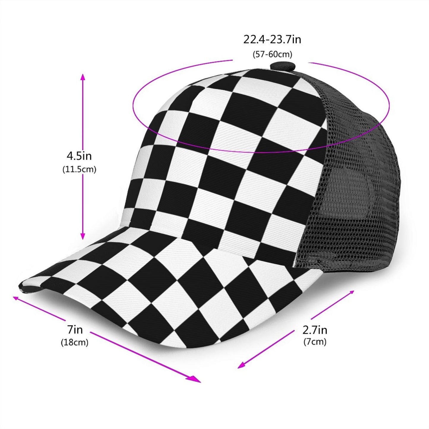 Black And white Checkered Baseball Hats For Men Or Women