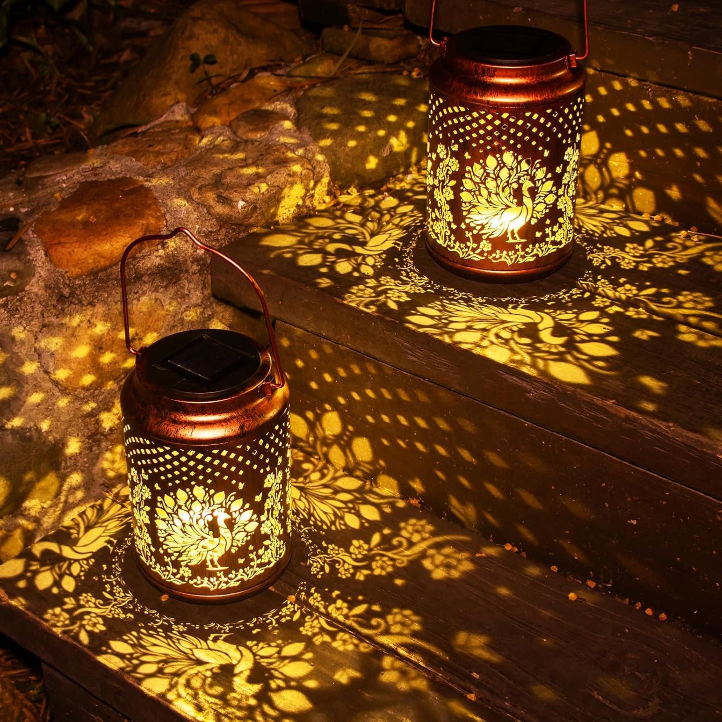 YISITEONE Solar Lanterns Outdoor Waterproof, Garden Decor Gifts, Peacock | Metal Hanging Solar Lights, IP65 Waterproof, LED Decorative Lantern for Yard, Birthday Gifts for Women Mom Grandma Sister