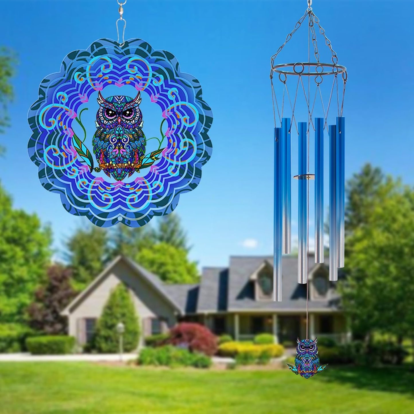 Wind Chimes with Owl Wind Spinner, Gifts for Men, Women, Retirement, Teacher, Parents - Outdoor Hanging Decor Clearance for Garden, Patio, Backyard Or Porch