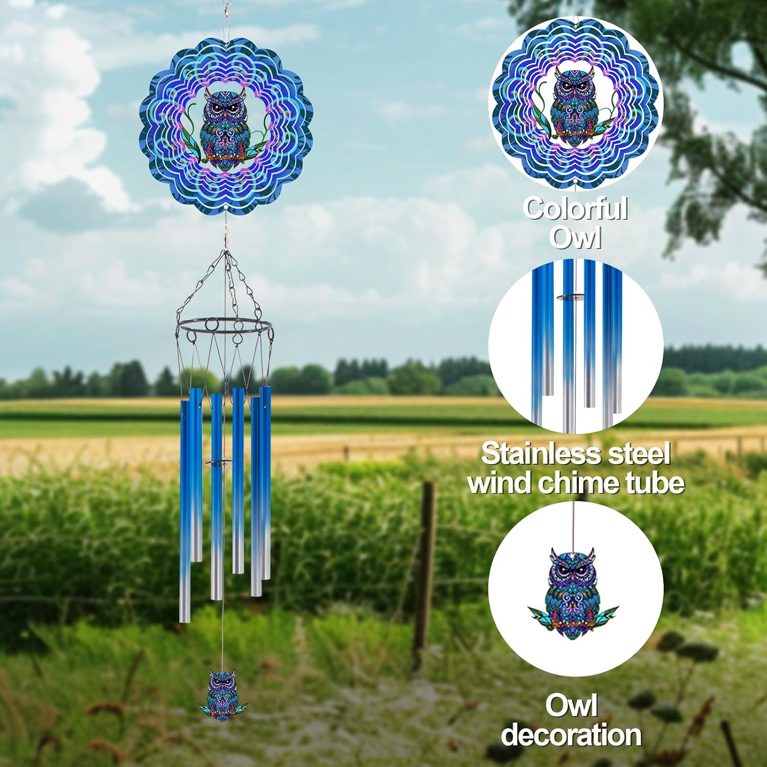 Wind Chimes with Rooster Wind Spinner, Chicken Gifts for Men, Women, Retirement, Teacher, Parents - Outdoor Hanging Decor Clearance for Garden, Patio, Backyard Or Porch