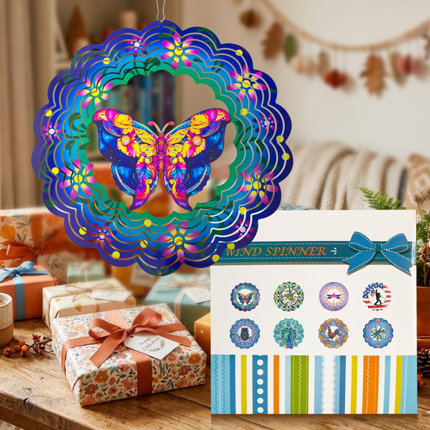 Butterfly Large Metal Wind Spinners - Butterfly Gifts for Women Mom Grandma Wife,15 inch Hanging Wind Spinner for Outdoor & Indoor Decorations,Wind Spinner for Christmas Ornament Gifts