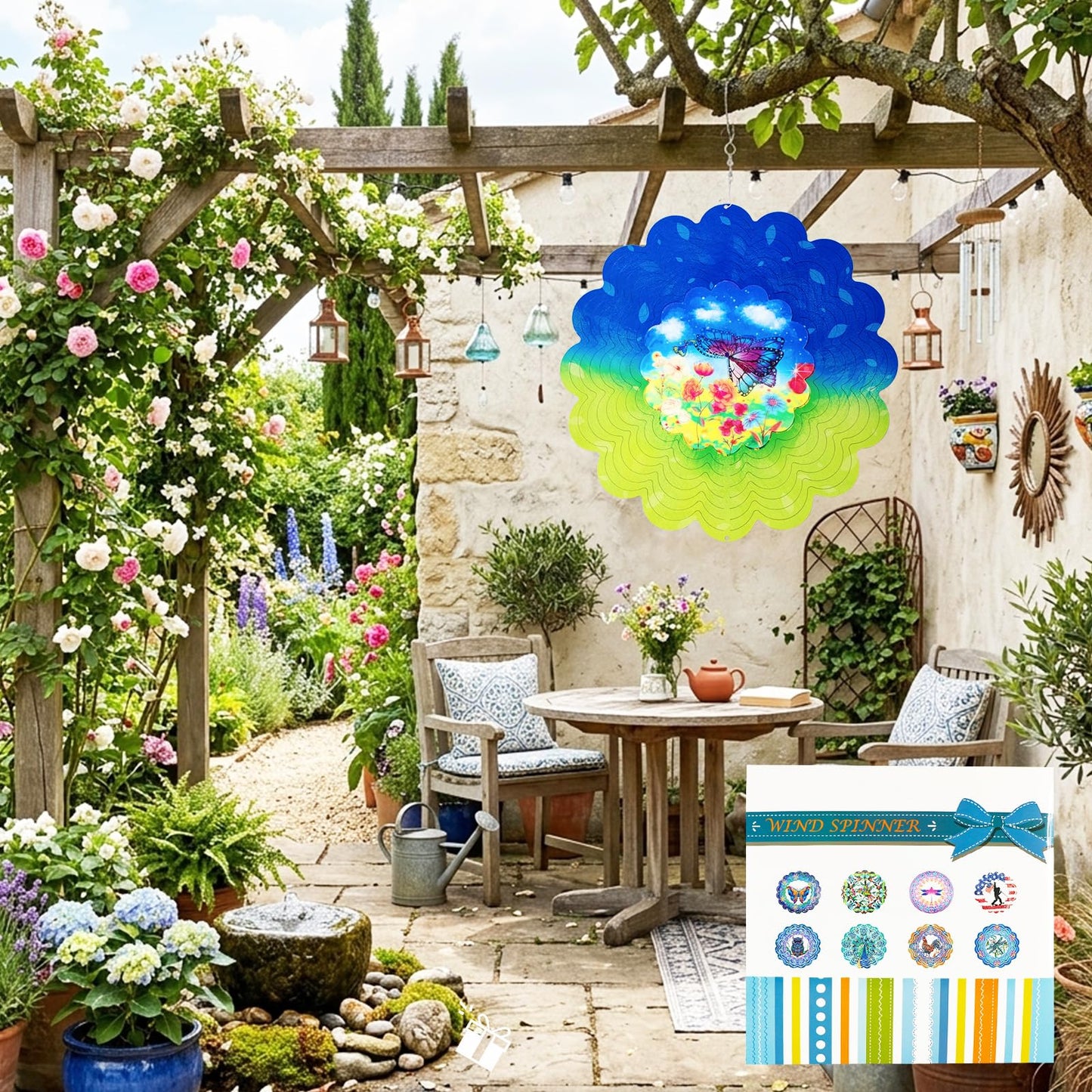 Butterfly Large Metal Wind Spinners - Butterfly Gifts for Women Mom Grandma Wife,15 inch Hanging Wind Spinner for Outdoor & Indoor Decorations,Wind Spinner for Christmas Ornament Gifts