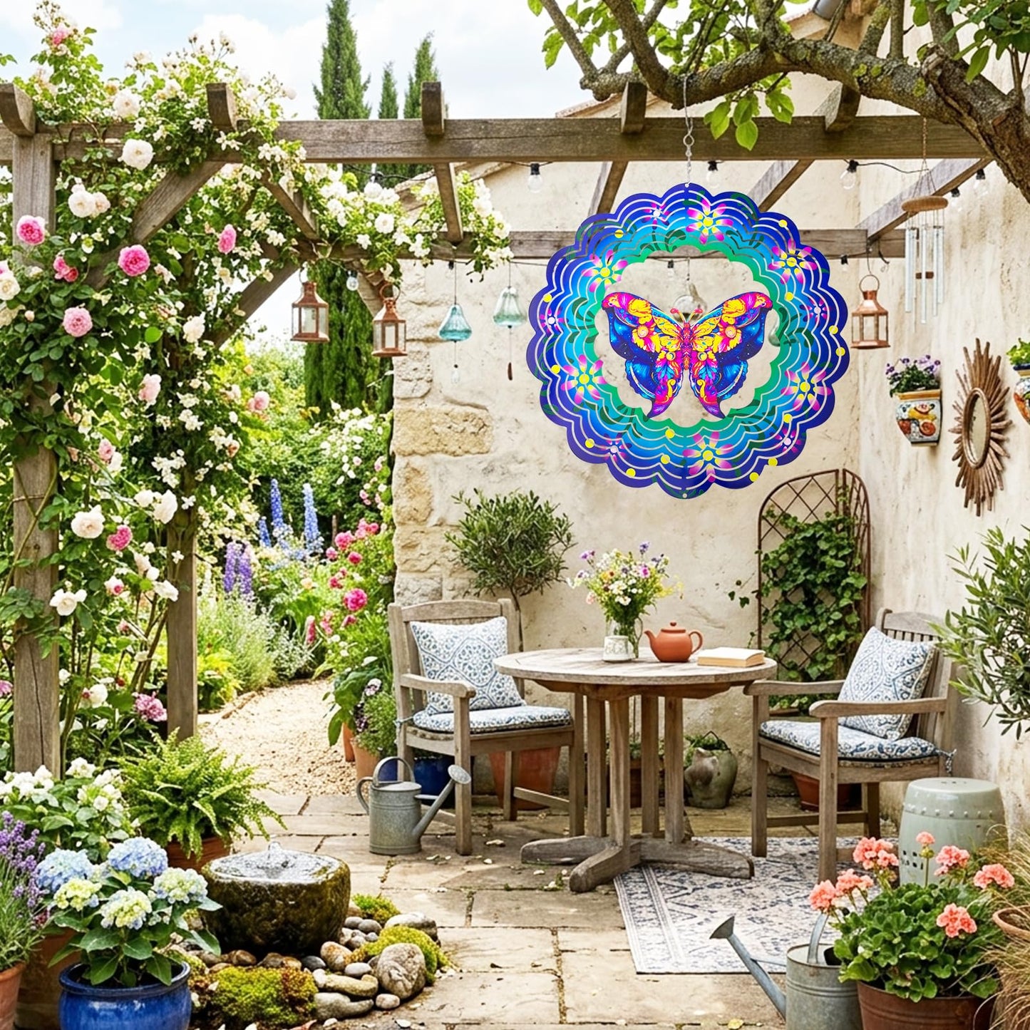 Butterfly Large Metal Wind Spinners - Butterfly Gifts for Women Mom Grandma Wife,15 inch Hanging Wind Spinner for Outdoor & Indoor Decorations,Wind Spinner for Christmas Ornament Gifts
