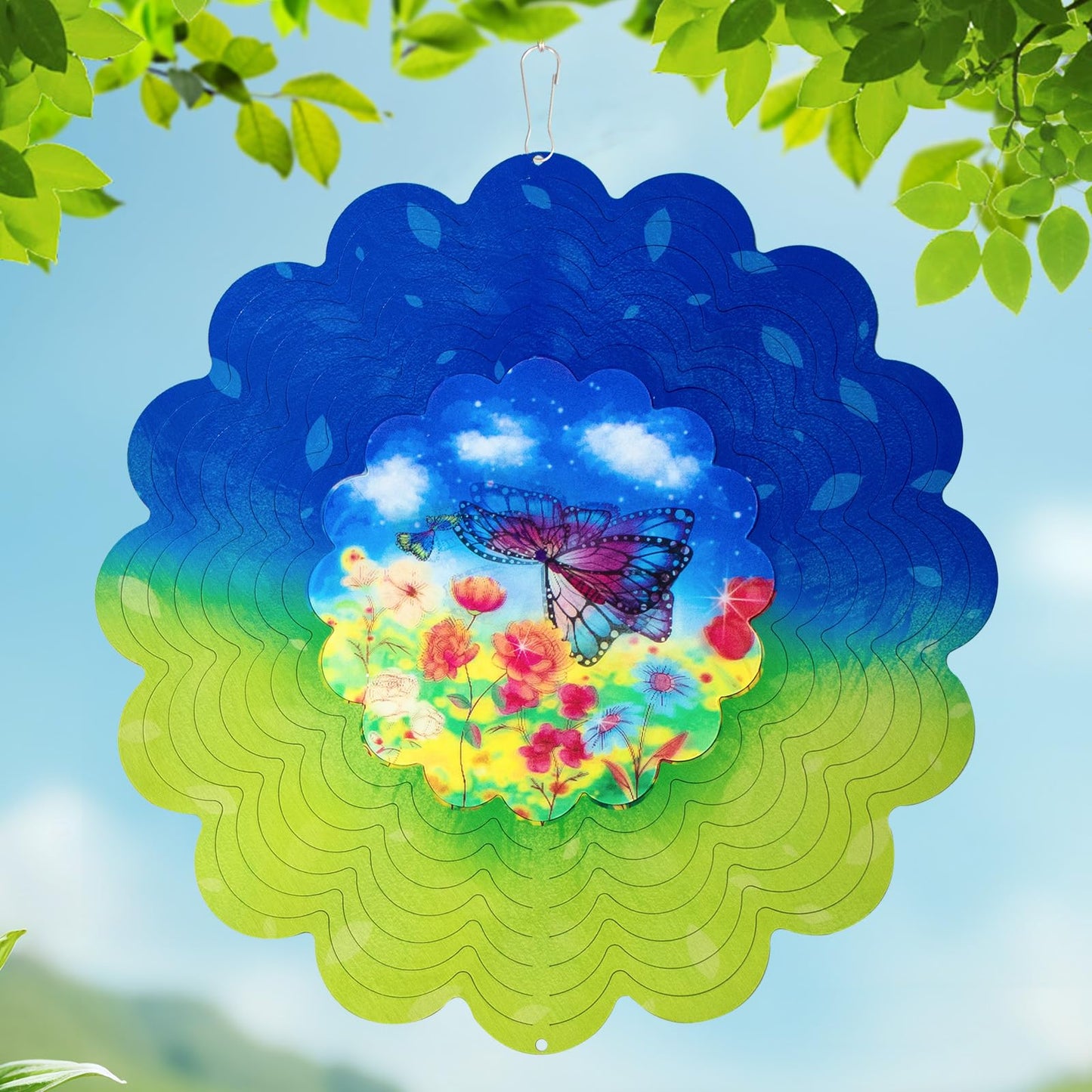 Butterfly Large Metal Wind Spinners - Butterfly Gifts for Women Mom Grandma Wife,15 inch Hanging Wind Spinner for Outdoor & Indoor Decorations,Wind Spinner for Christmas Ornament Gifts