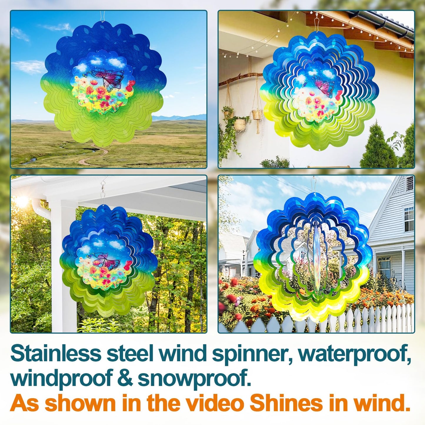 Butterfly Large Metal Wind Spinners - Butterfly Gifts for Women Mom Grandma Wife,15 inch Hanging Wind Spinner for Outdoor & Indoor Decorations,Wind Spinner for Christmas Ornament Gifts