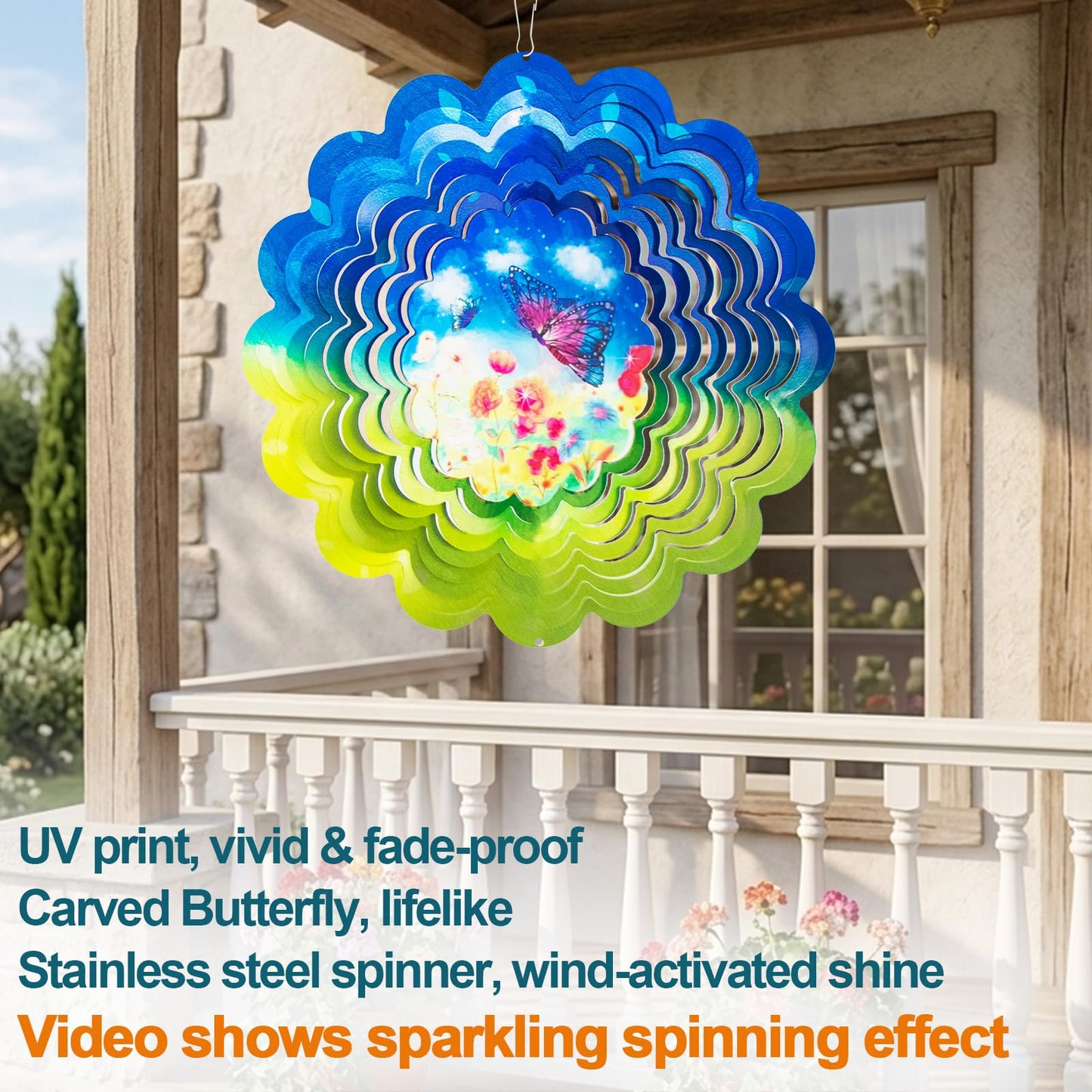 Butterfly Large Metal Wind Spinners - Butterfly Gifts for Women Mom Grandma Wife,15 inch Hanging Wind Spinner for Outdoor & Indoor Decorations,Wind Spinner for Christmas Ornament Gifts