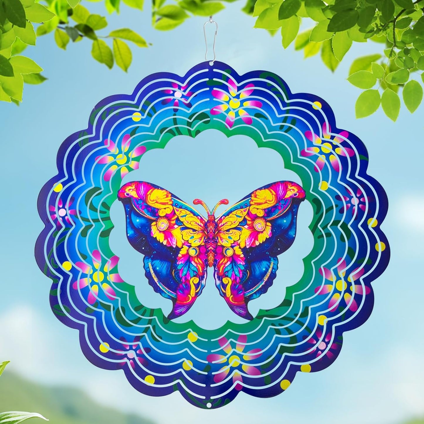 Butterfly Large Metal Wind Spinners - Butterfly Gifts for Women Mom Grandma Wife,15 inch Hanging Wind Spinner for Outdoor & Indoor Decorations,Wind Spinner for Christmas Ornament Gifts
