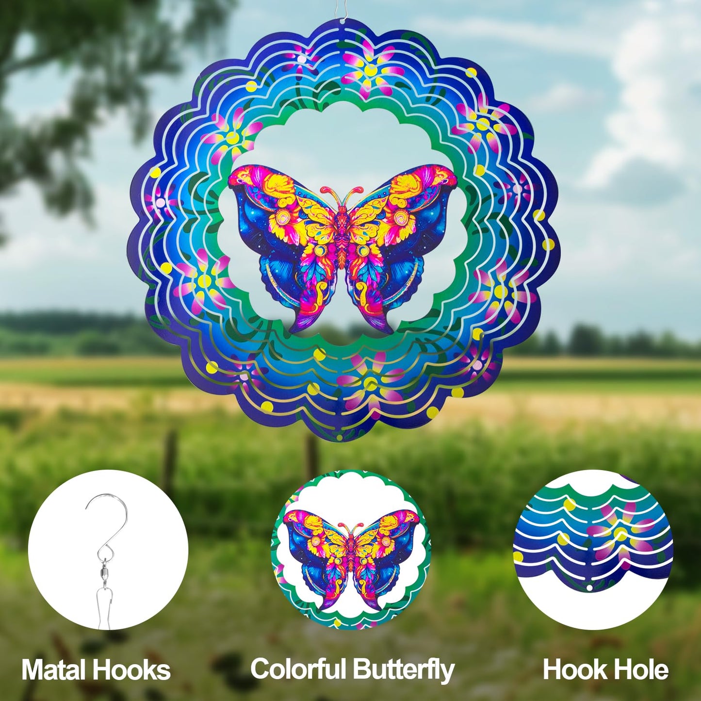 Butterfly Large Metal Wind Spinners - Butterfly Gifts for Women Mom Grandma Wife,15 inch Hanging Wind Spinner for Outdoor & Indoor Decorations,Wind Spinner for Christmas Ornament Gifts