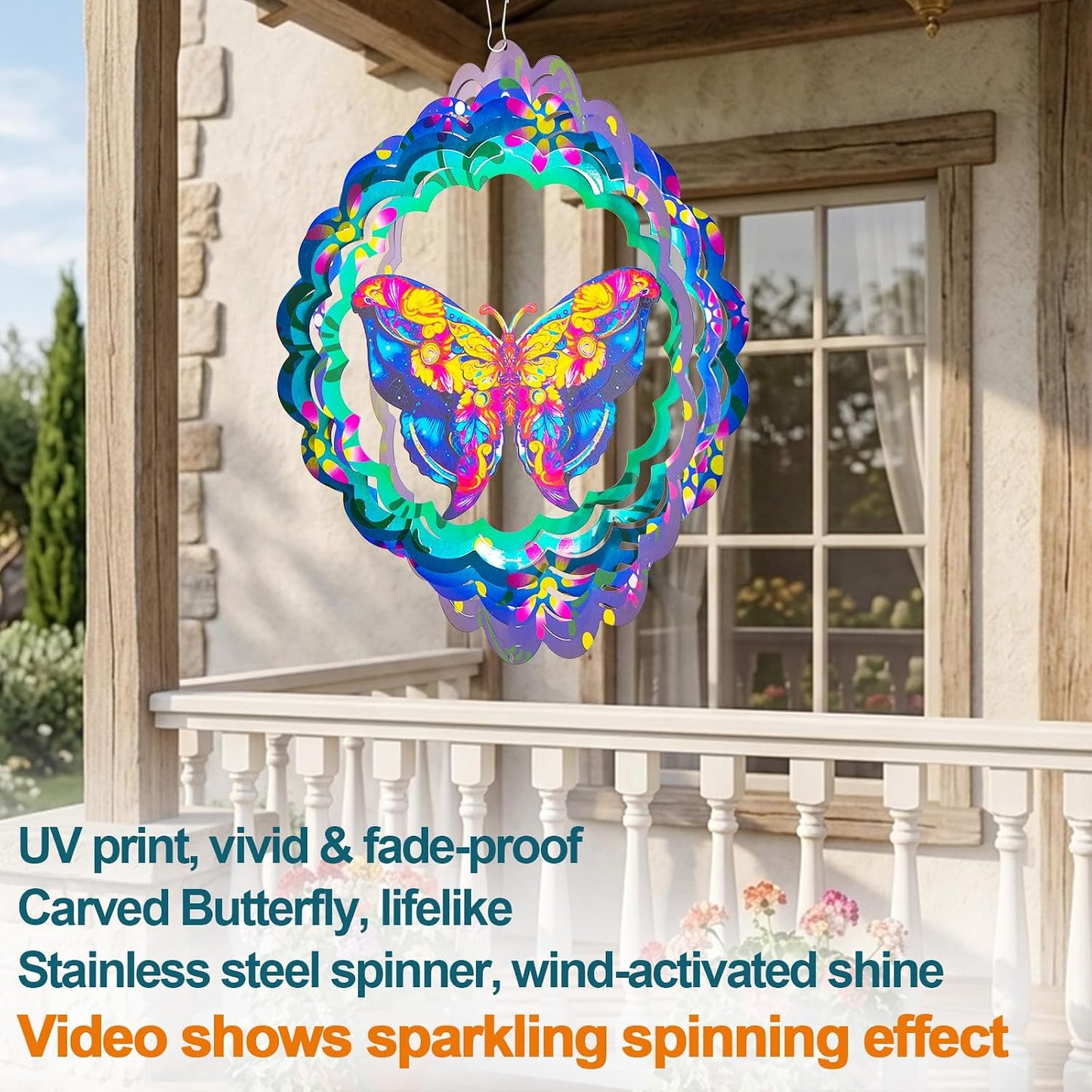 Butterfly Large Metal Wind Spinners - Butterfly Gifts for Women Mom Grandma Wife,15 inch Hanging Wind Spinner for Outdoor & Indoor Decorations,Wind Spinner for Christmas Ornament Gifts