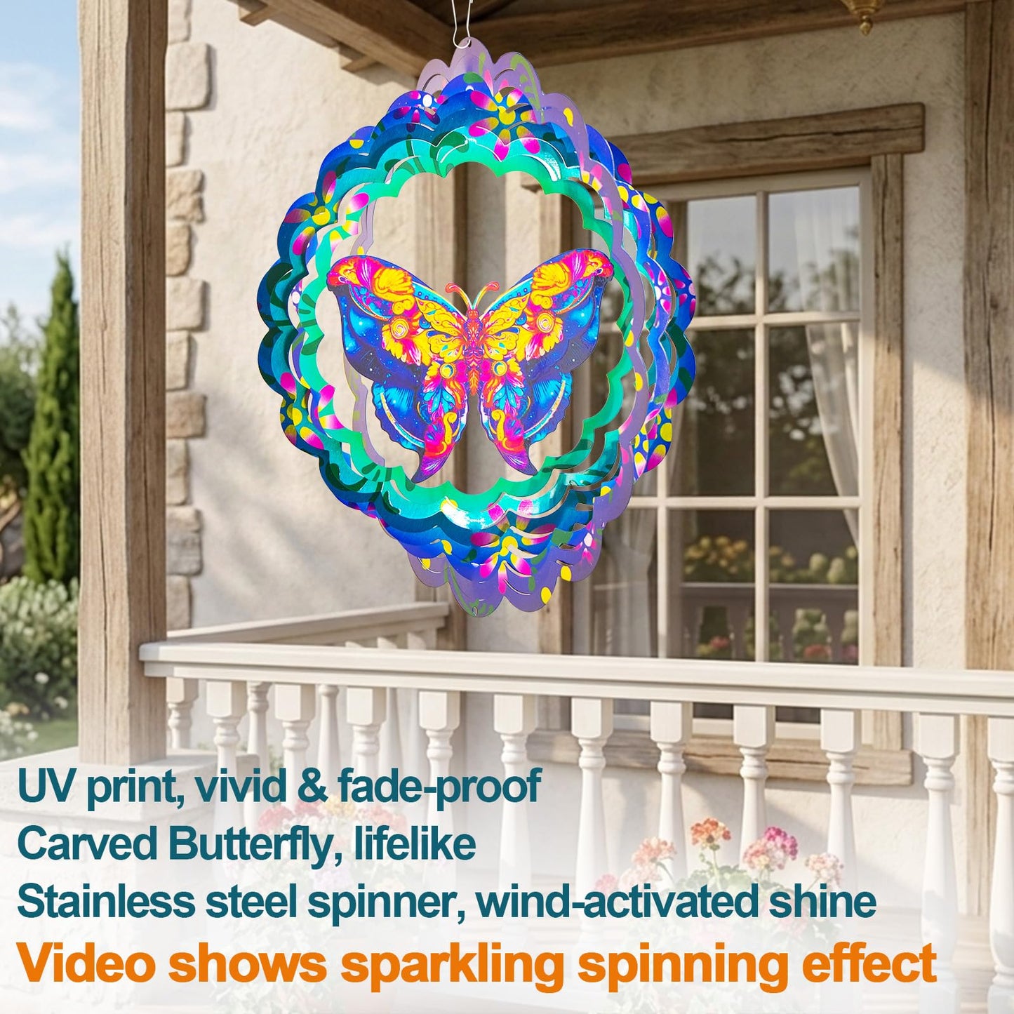 Butterfly Large Metal Wind Spinners - Butterfly Gifts for Women Mom Grandma Wife,15 inch Hanging Wind Spinner for Outdoor & Indoor Decorations,Wind Spinner for Christmas Ornament Gifts