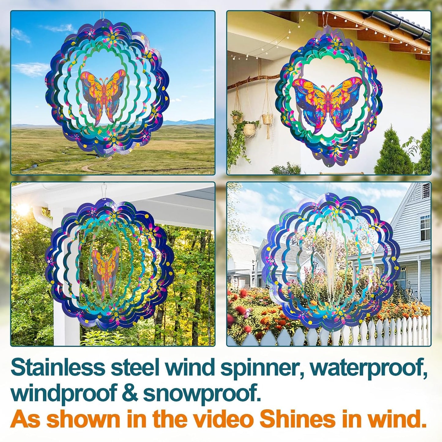 Butterfly Large Metal Wind Spinners - Butterfly Gifts for Women Mom Grandma Wife,15 inch Hanging Wind Spinner for Outdoor & Indoor Decorations,Wind Spinner for Christmas Ornament Gifts