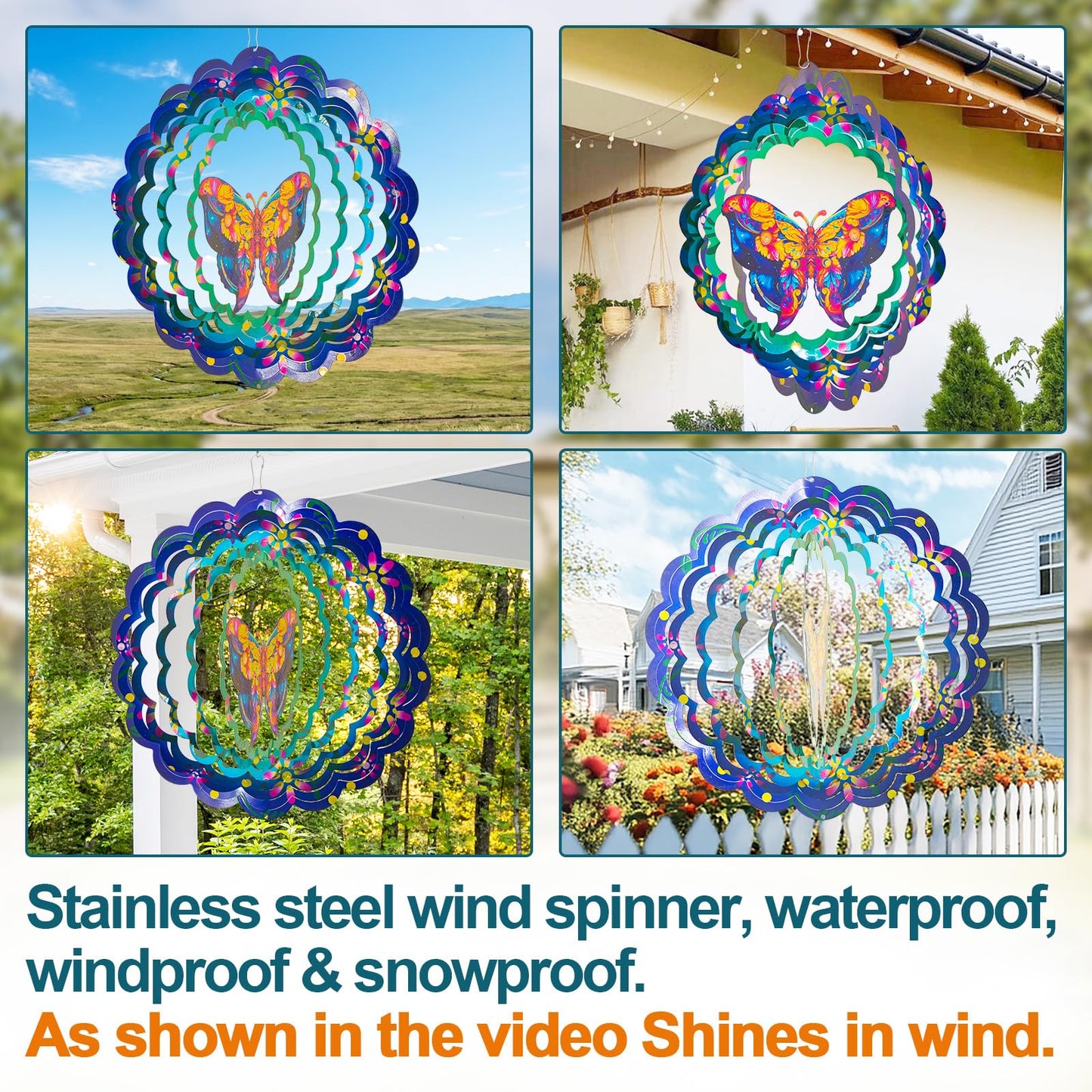 Butterfly Large Metal Wind Spinners - Butterfly Gifts for Women Mom Grandma Wife,15 inch Hanging Wind Spinner for Outdoor & Indoor Decorations,Wind Spinner for Christmas Ornament Gifts