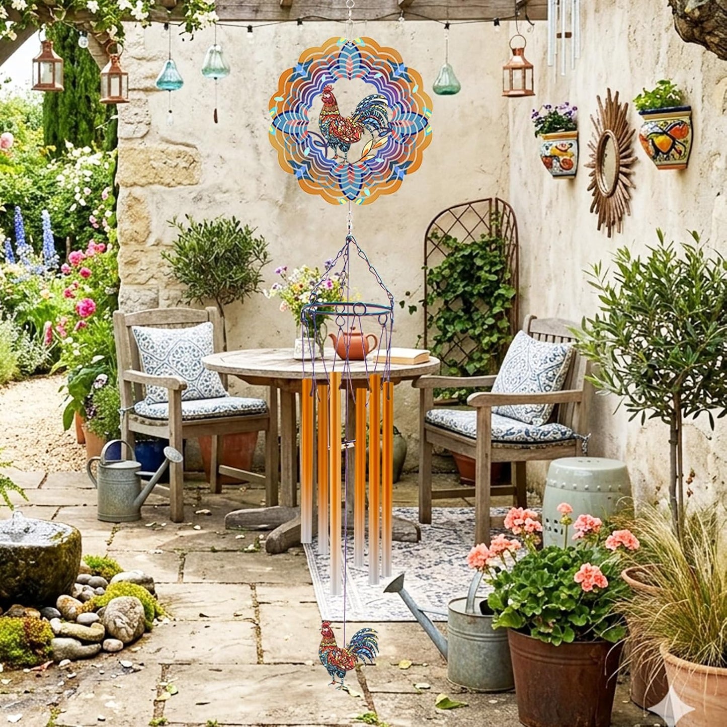 Wind Chimes with Rooster Wind Spinner, Chicken Gifts for Men, Women, Retirement, Teacher, Parents - Outdoor Hanging Decor Clearance for Garden, Patio, Backyard Or Porch