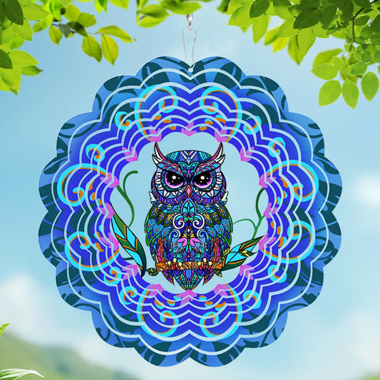 Owl Metal Wind Spinners - Owl Gifts for Women Mom Men Dad Grandpa Husband, Hanging Wind Spinner for Outdoor & Indoor Decorations, 12 inch Wind Spinner for Ornament Gifts