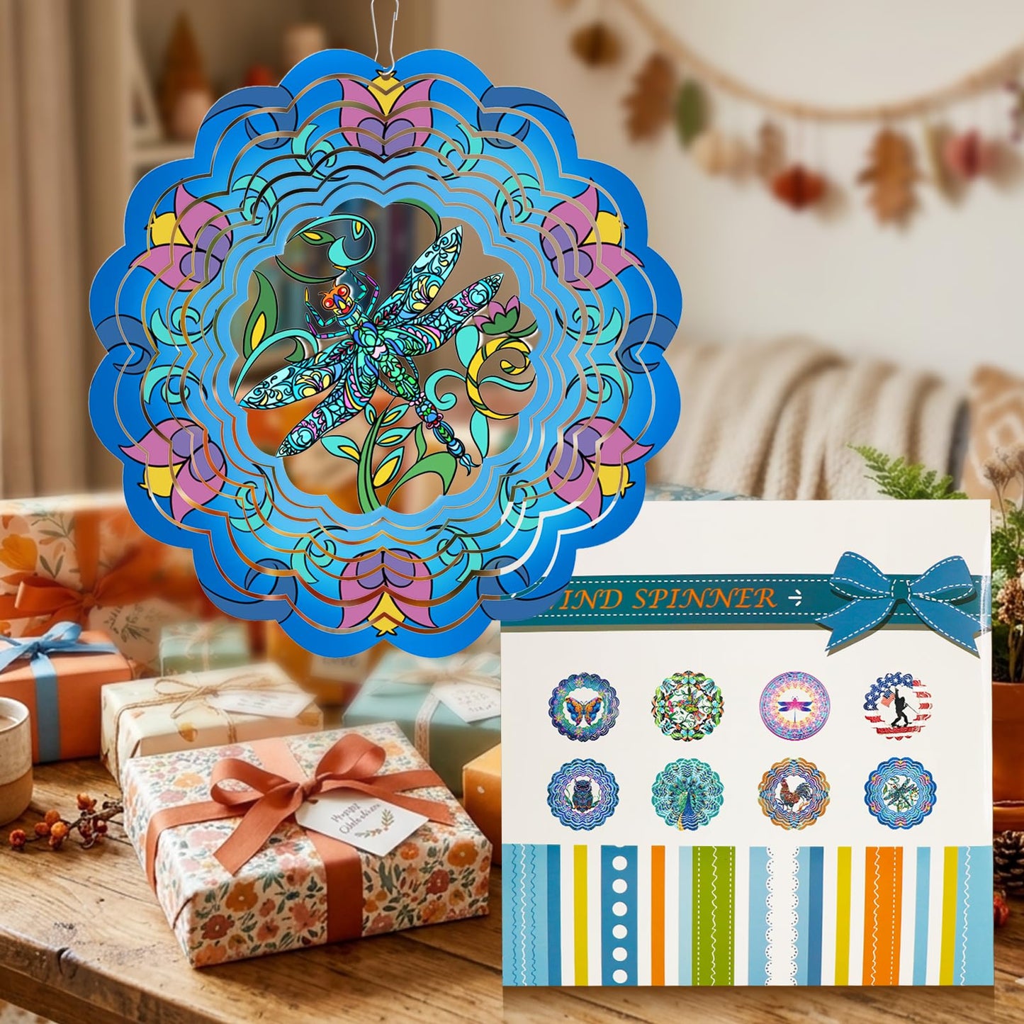 Butterfly Large Metal Wind Spinners - Butterfly Gifts for Women Mom Grandma Wife,15 inch Hanging Wind Spinner for Outdoor & Indoor Decorations,Wind Spinner for Christmas Ornament Gifts