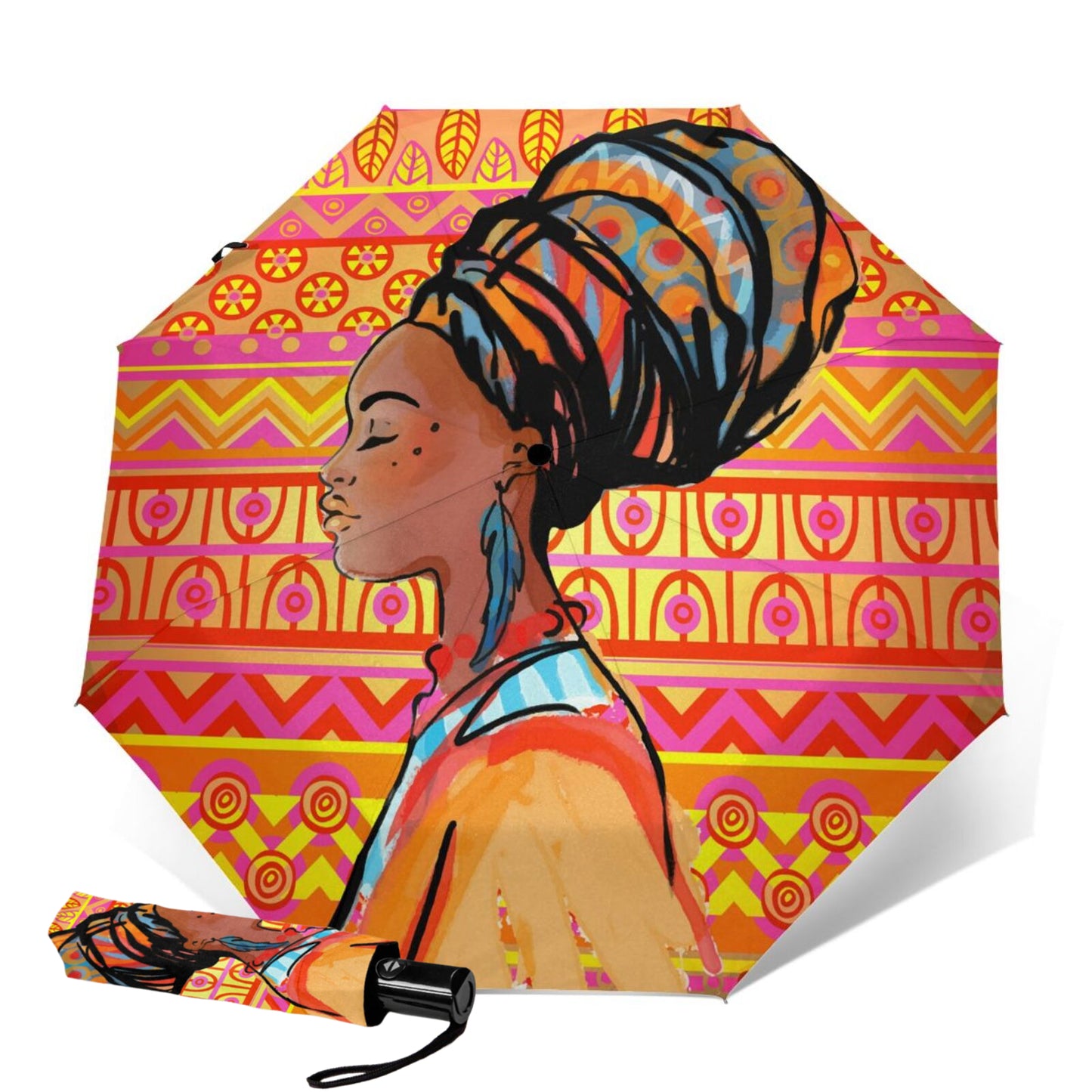 African Woman With Turban Foldable Umbrella