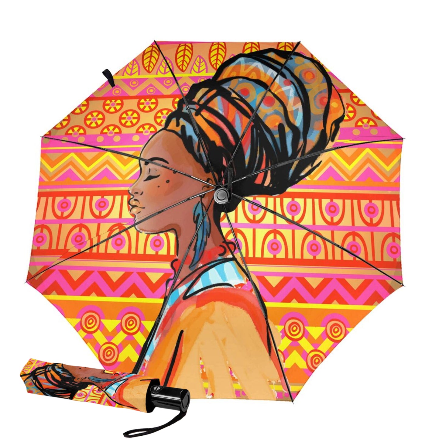 African Woman With Turban Print Inside Travel Umbrella