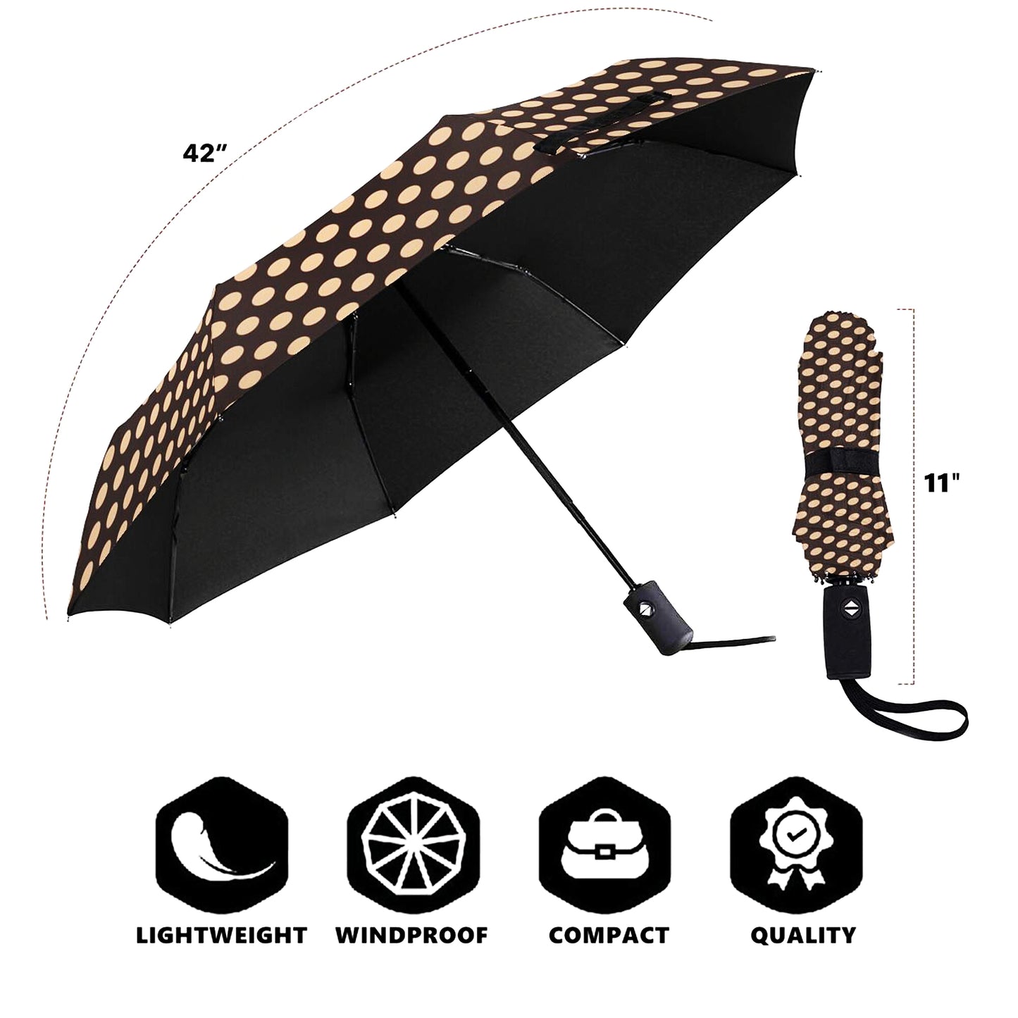 Beige Polka Dot Automatic Open Close Foldable Umbrella