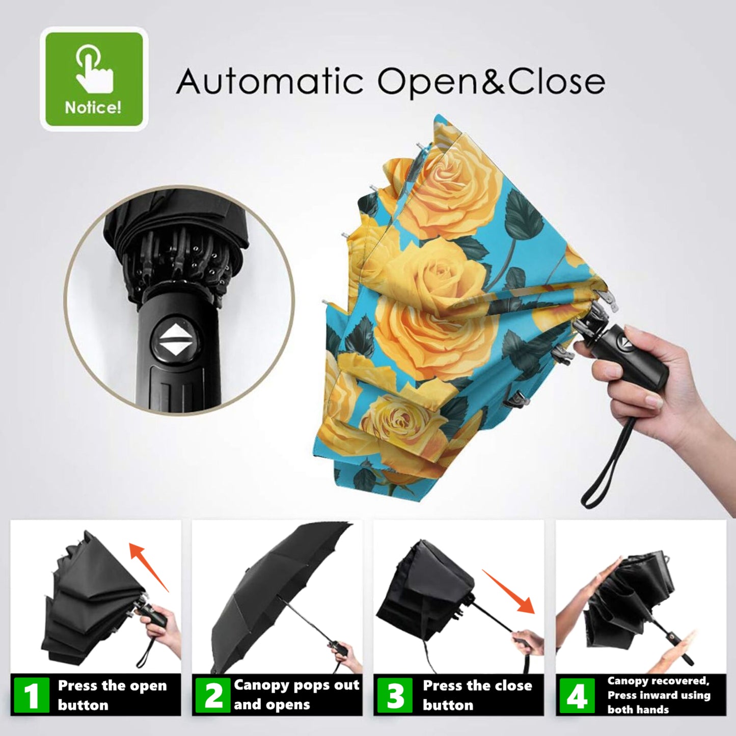 Small Automatic Umbrella With Golden Rose Inside