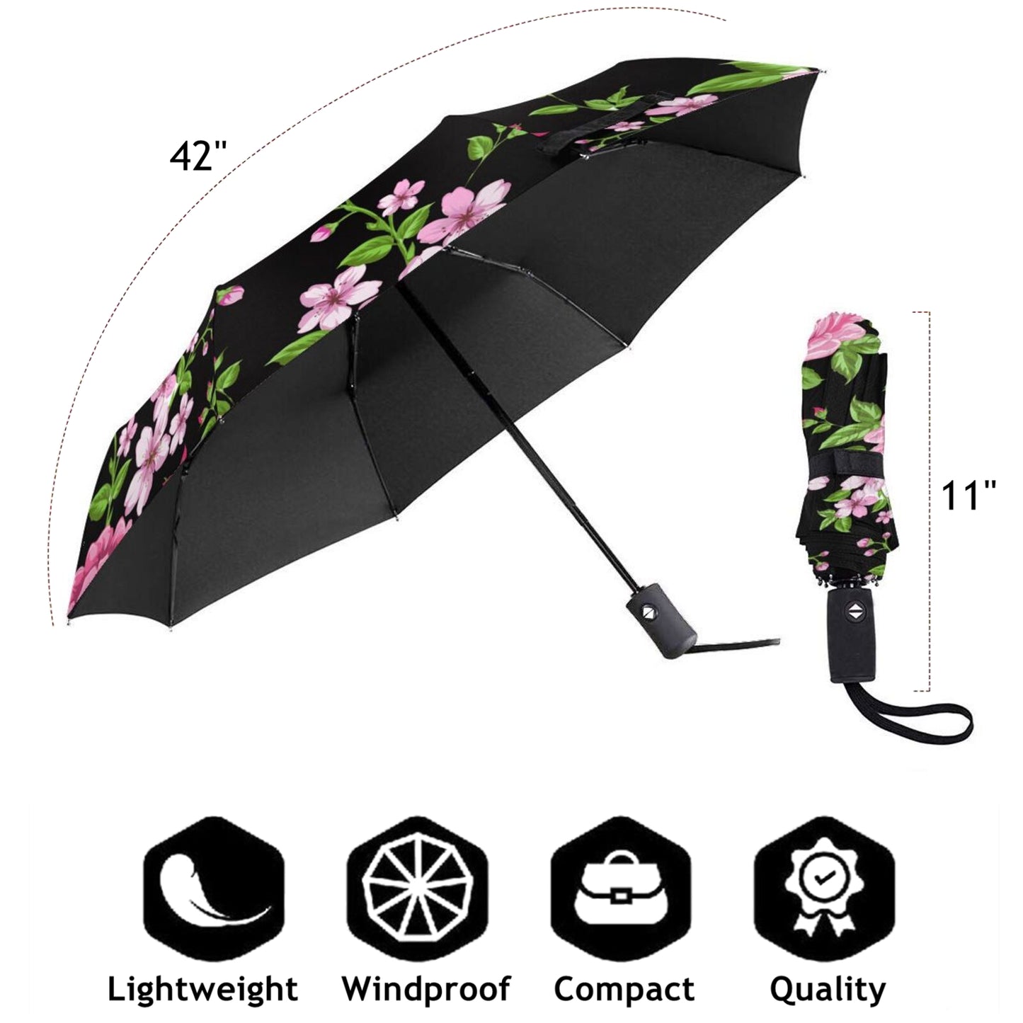 Flower Print Compact Foldable Umbrella