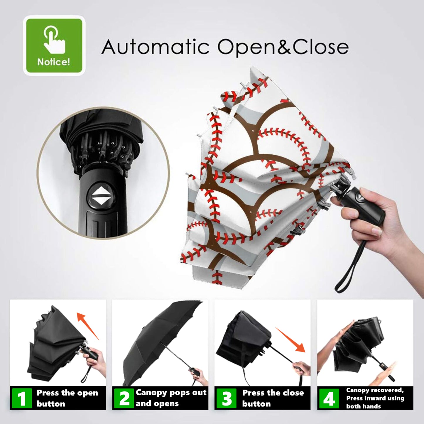 Baseball Print Compact Folding Umbrella