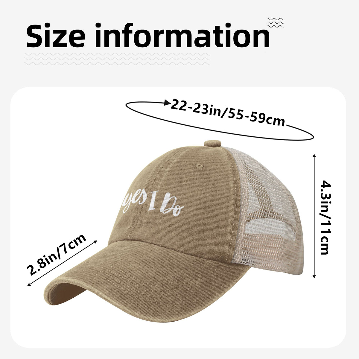 Yes I Do Print Beige Mess Back Baseball Cap