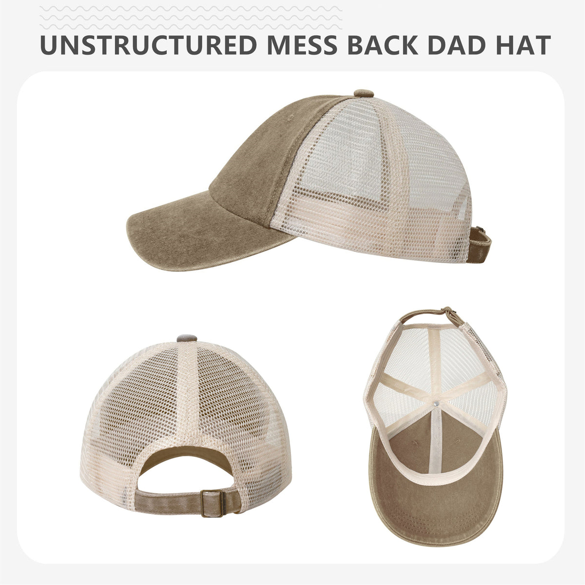 Beige Breathable Baseball Cap With Mess Back