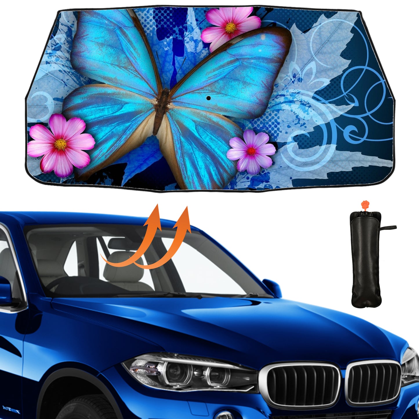 Blue Morpho Butterfly Car Windshield Sun Shade Umbrella