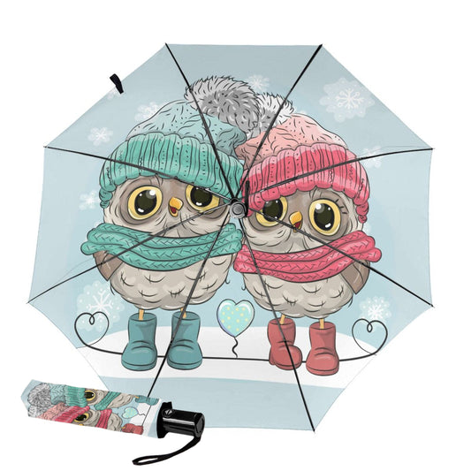 Compact Umbrella With Bird Couple Design Inside