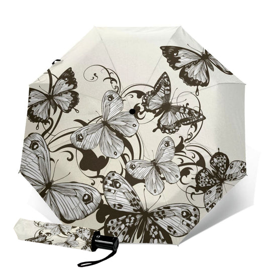 Black And White Butterfly Foldable Travel Umbrella