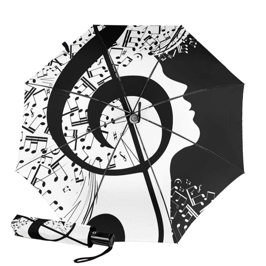 Travel Umbrella With Black And White Music Note Inside