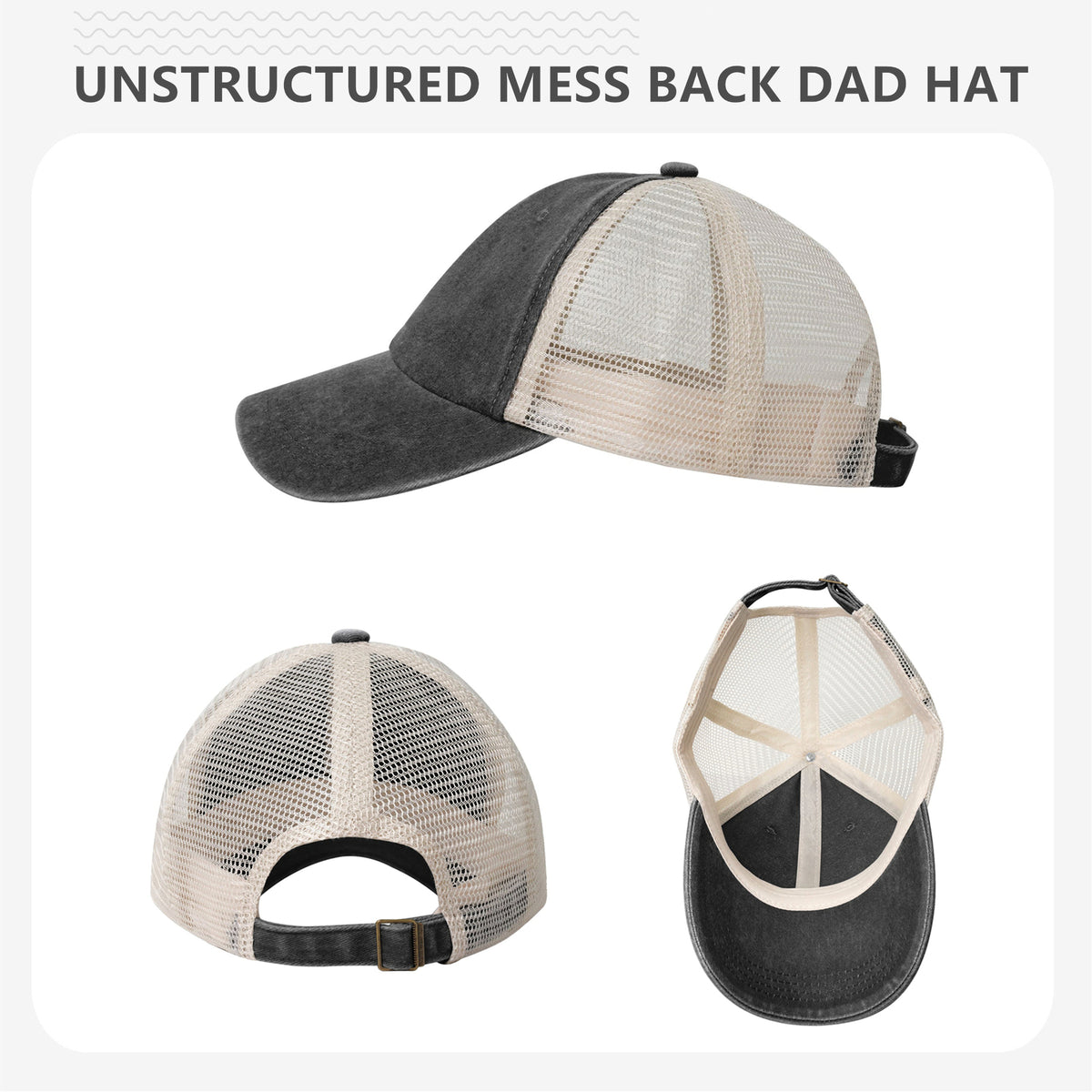 Black Breathable Baseball Cap With Mess Back