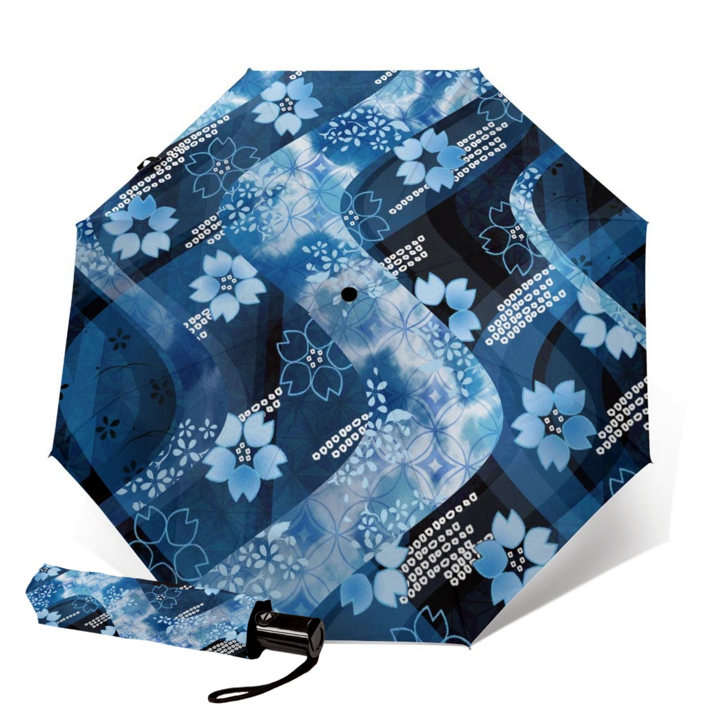 Blue Floral Design Foldable Umbrella