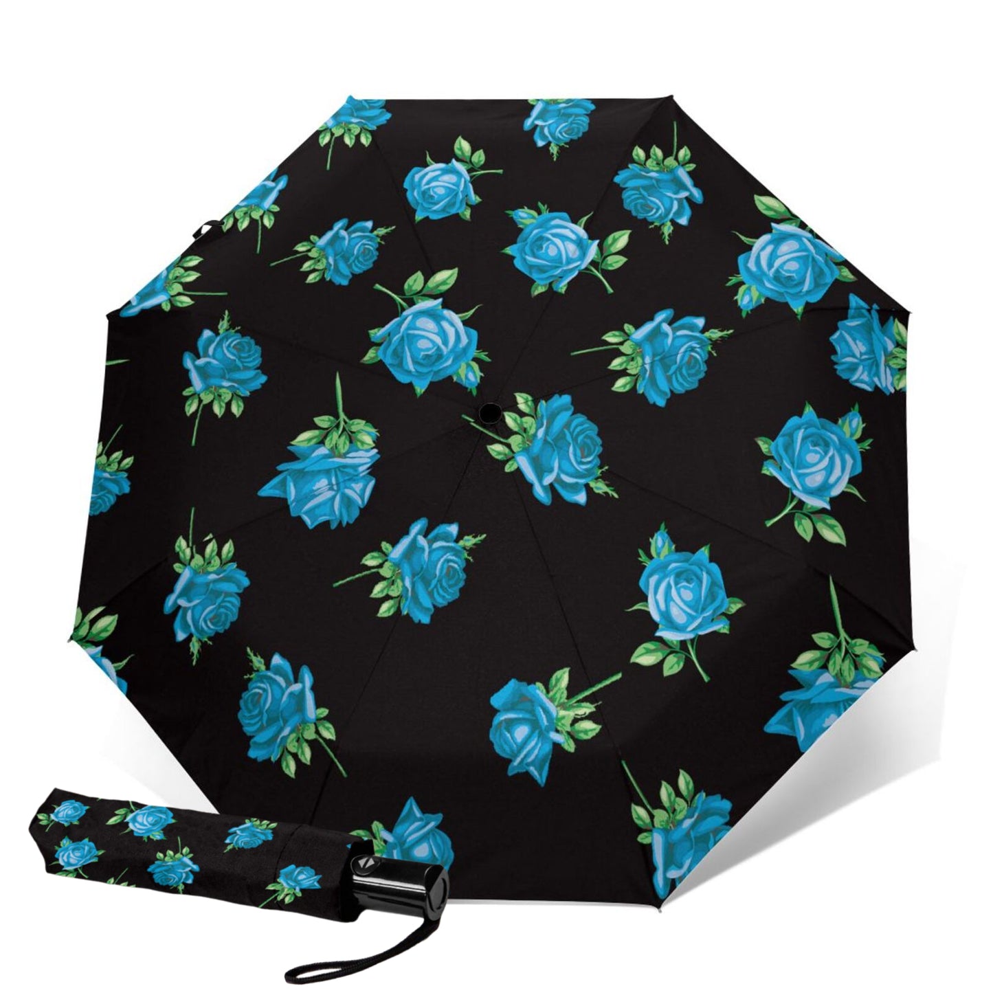 Blue Flower Foldable Compact Umbrella