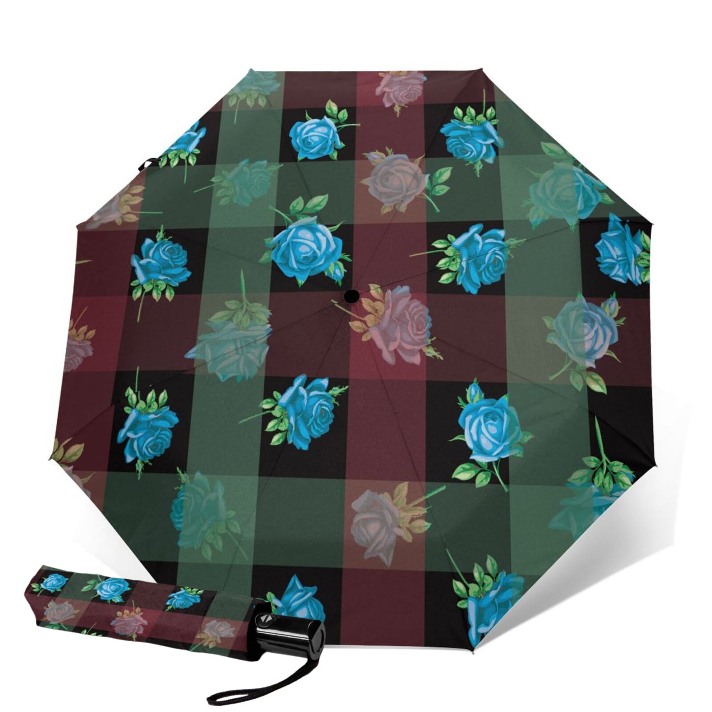 Rose And Plaid Three Fold Umbrella