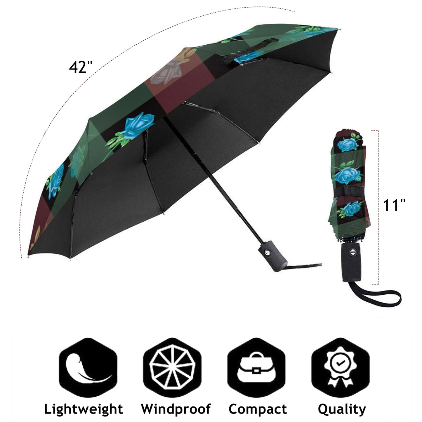 Rose And Plaid Three Fold Umbrella