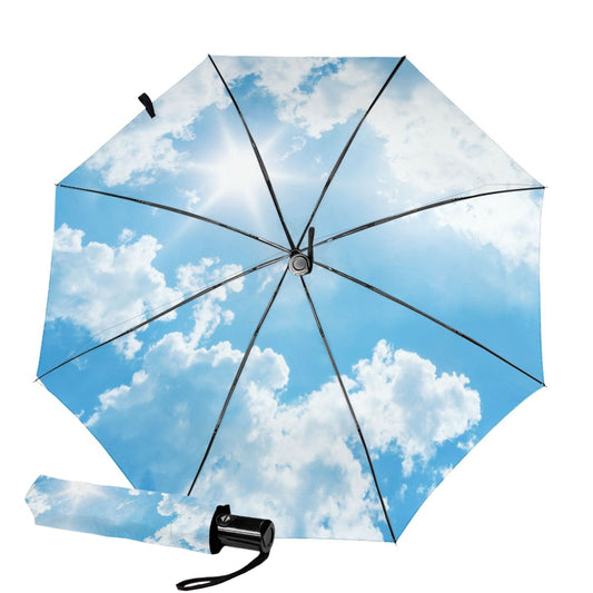 Small Foldable Umbrella With Blue Sky Print Inside