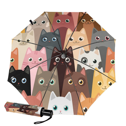 Small Foldable Umbrella With Cartoon Cats Print Inside