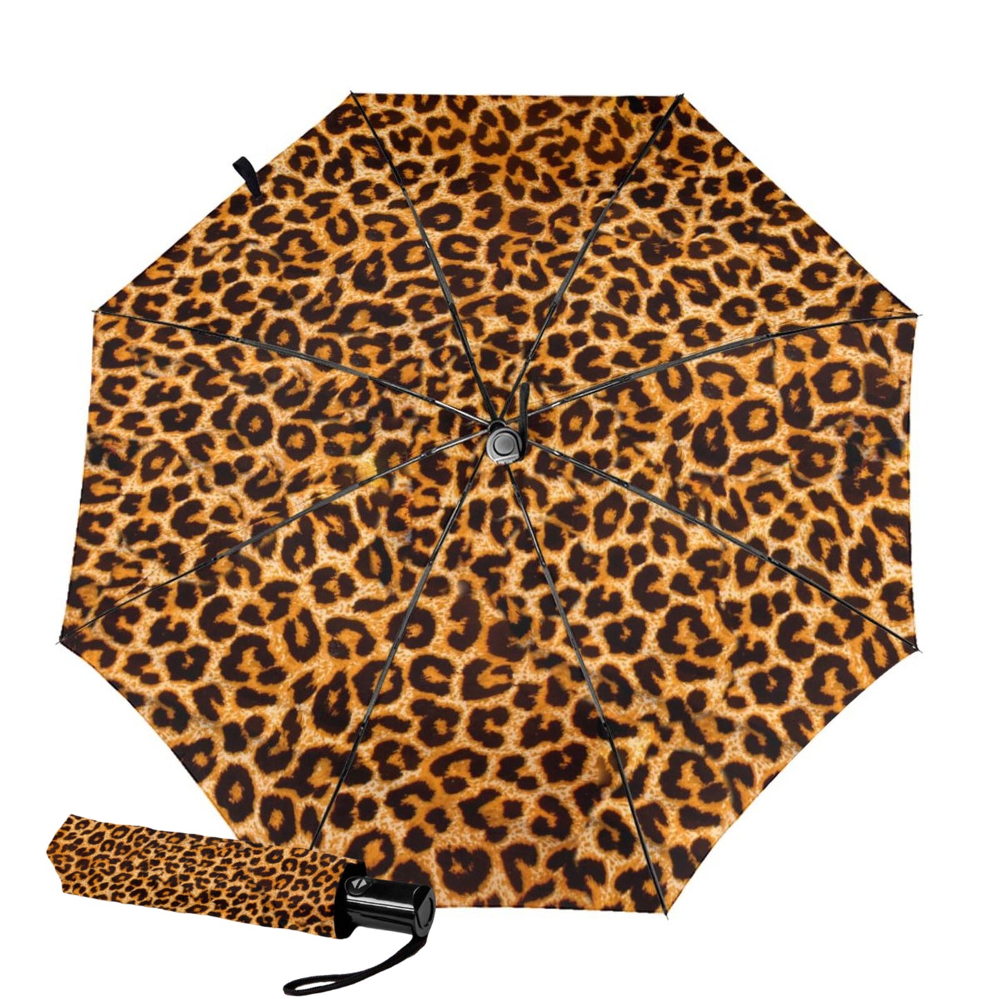 Foldable Travel Umbrella With Classic Leopard Print Inside