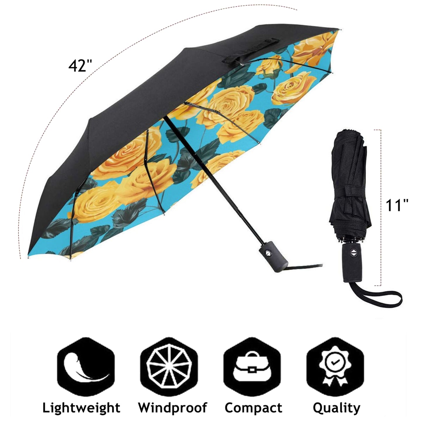 Small Automatic Umbrella With Golden Rose Inside