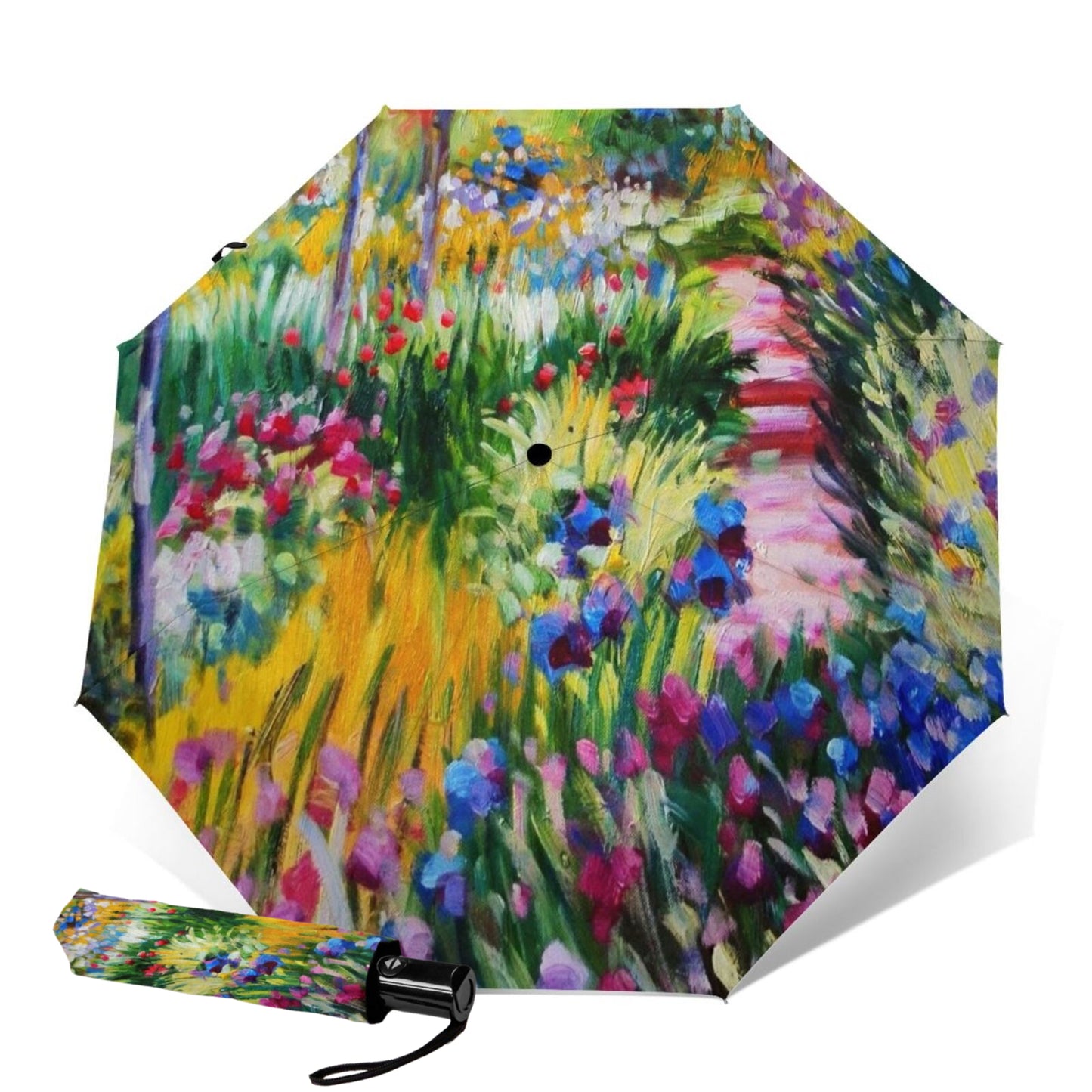 Monet Oil Painting Floral Folding Umbrella