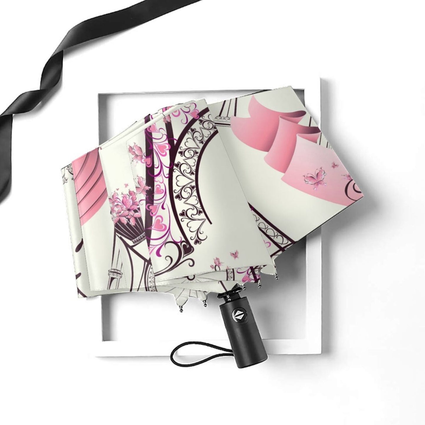 Paris Pink Foldable Compact Umbrella