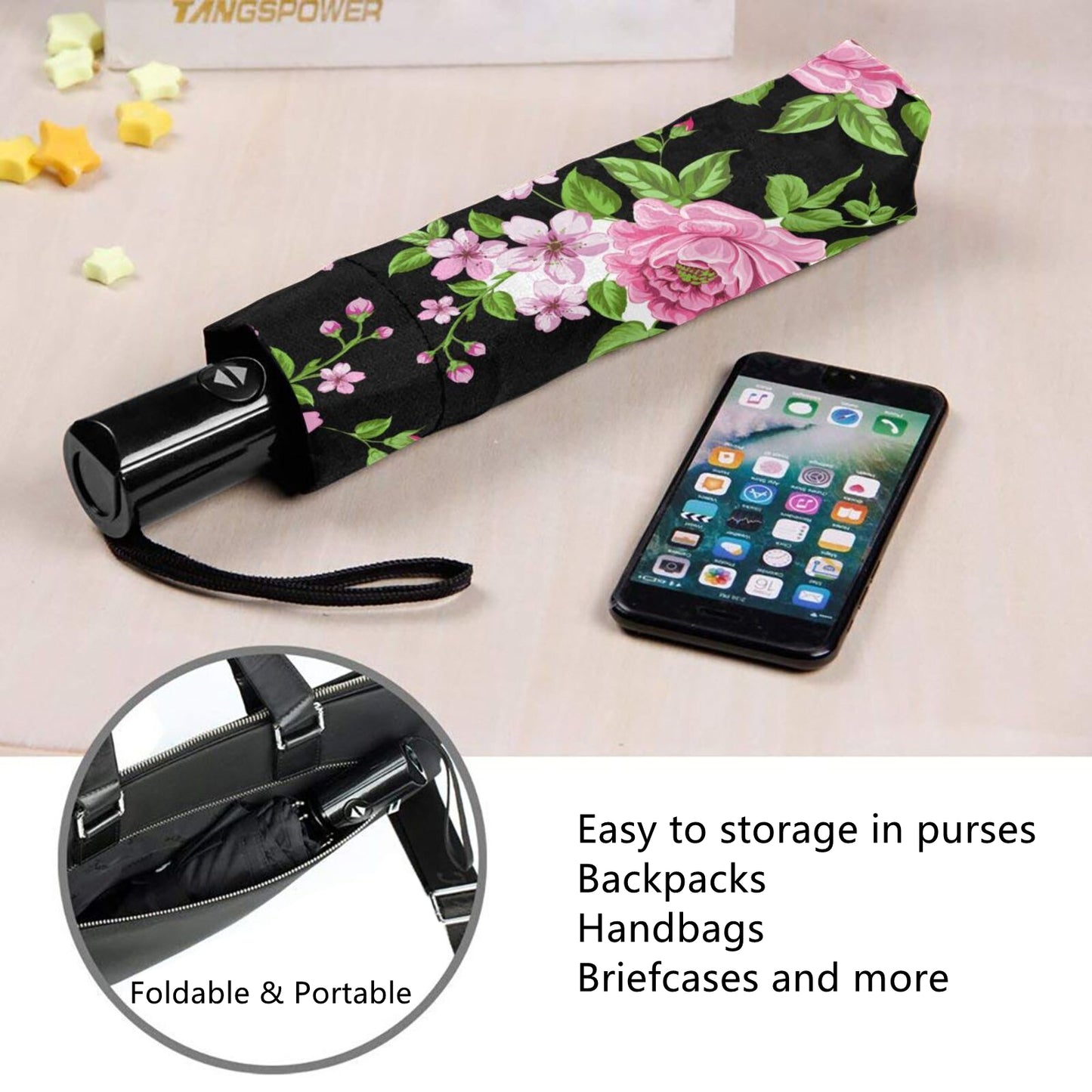 Flower Print Compact Foldable Umbrella