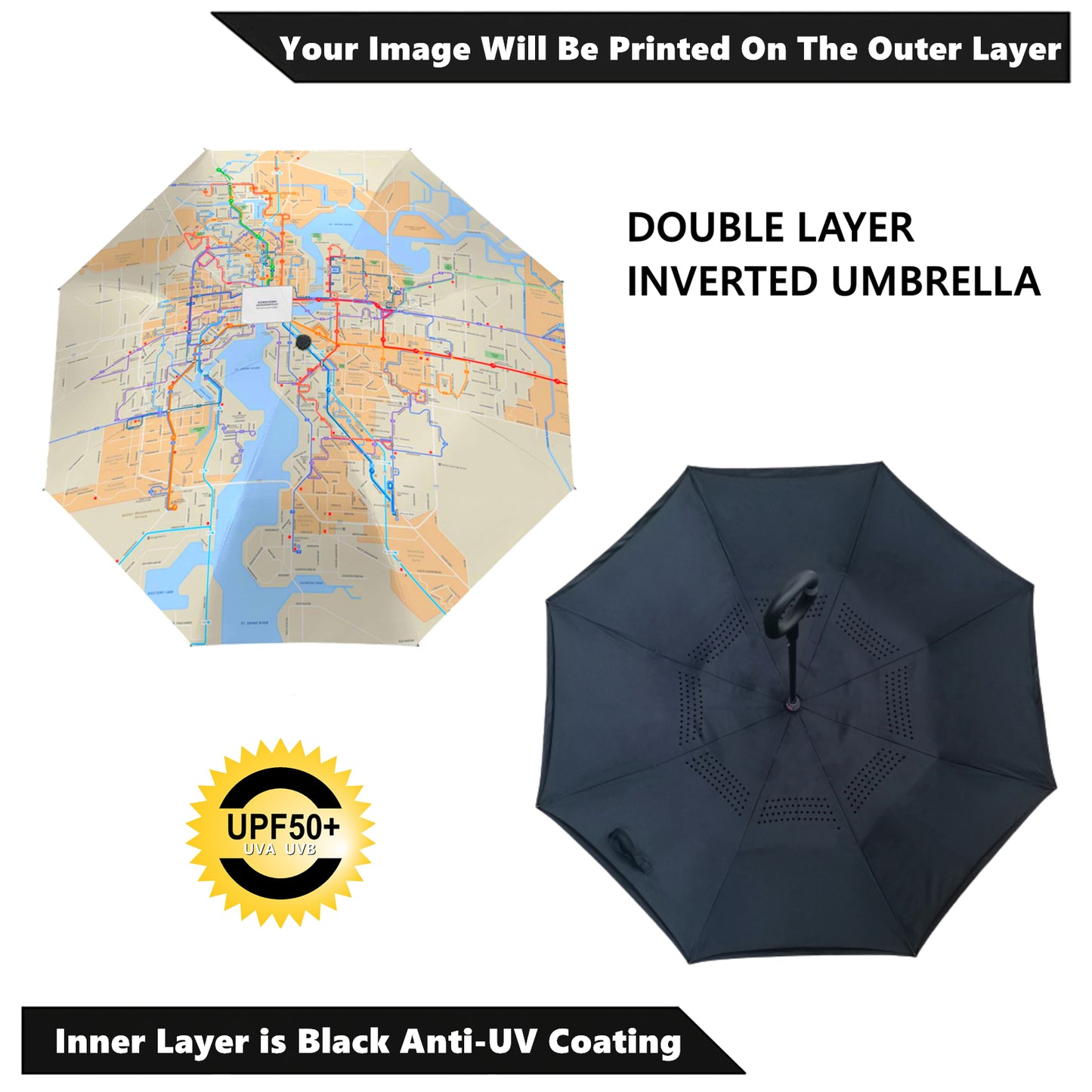Custom Inverted Umbrella With Outside Print