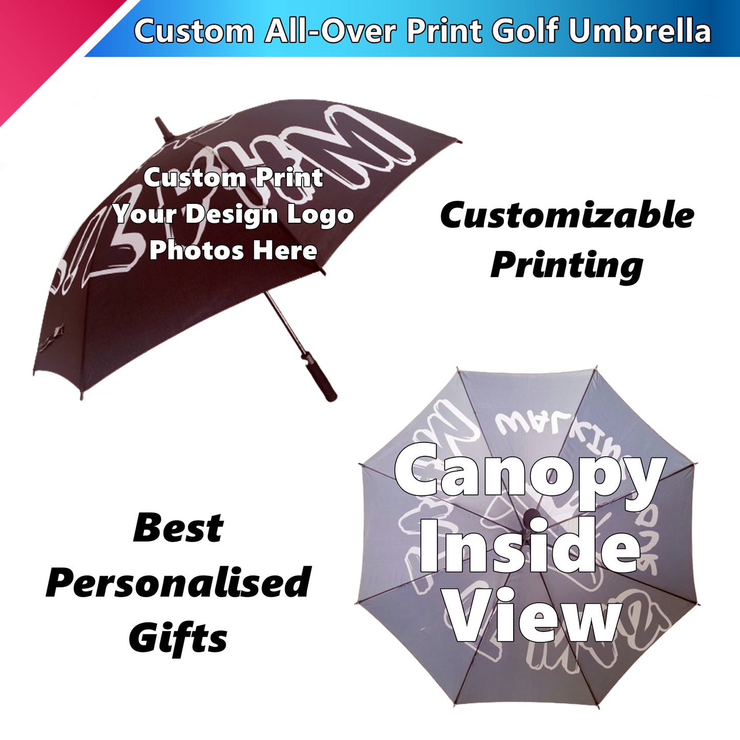 Custom All Over Print Golf Umbrellas