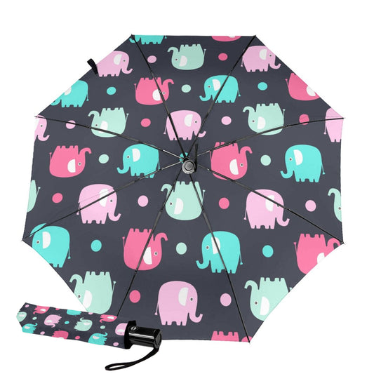 Cute Elephants Print Inside Small Folding Umbrella