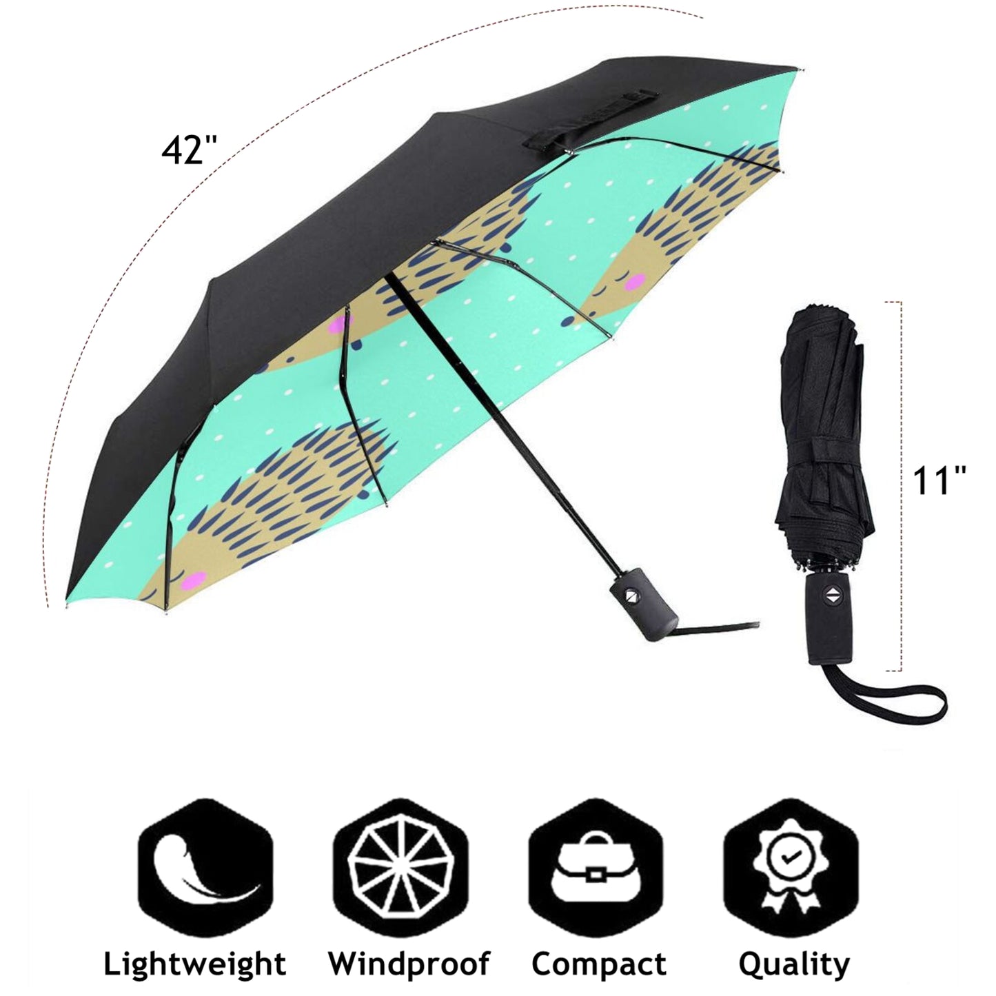 UV Protection Small Automatic Umbrella With Hedgehog Design Inside