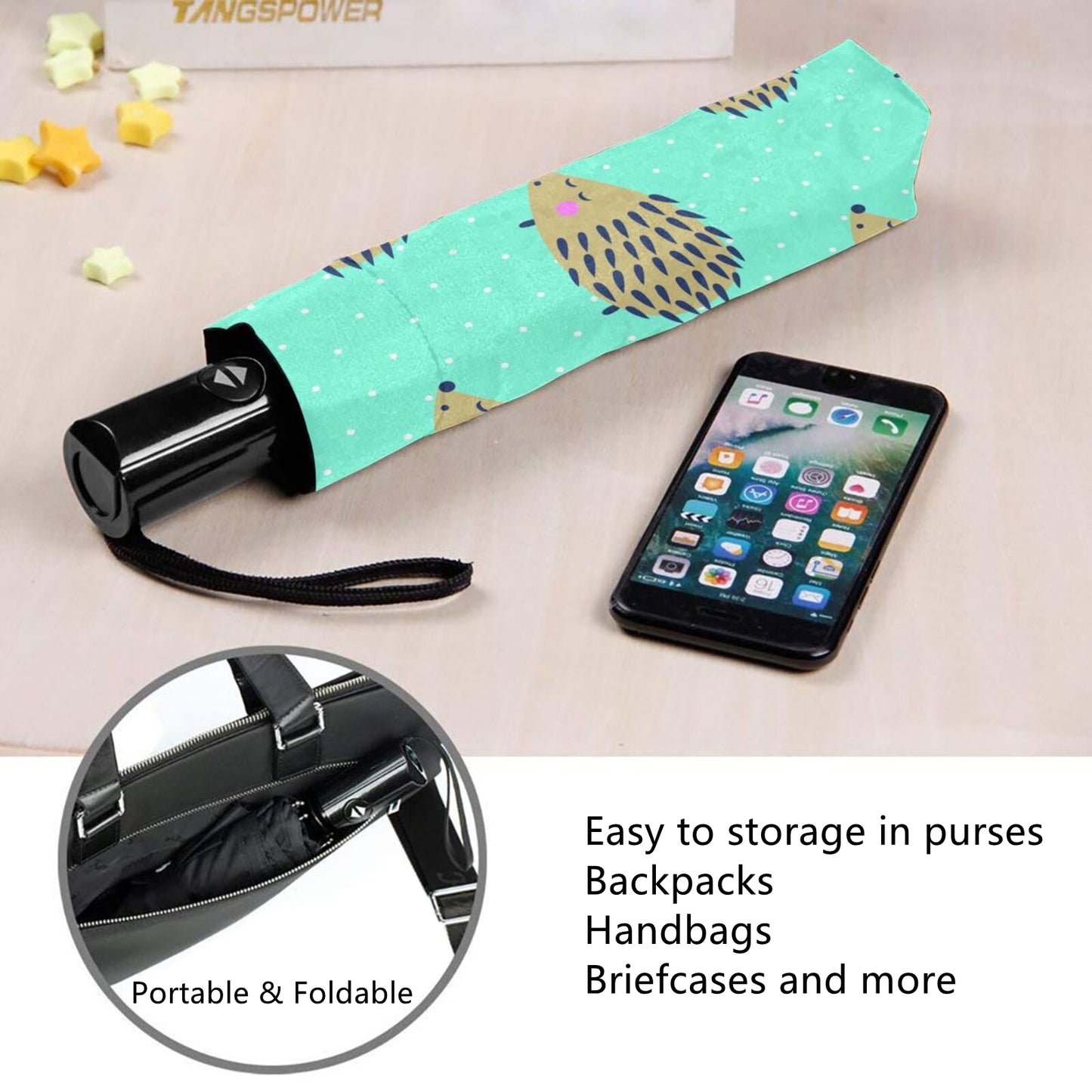 UV Protection Small Automatic Umbrella With Hedgehog Design Inside